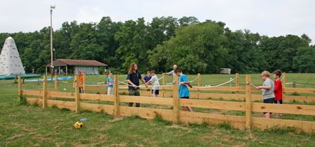 photo of human foosball court